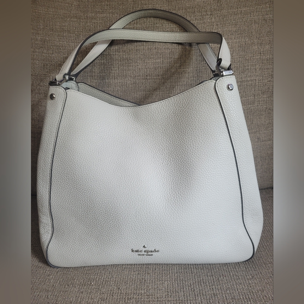 Kate Spade Leila Light Blue 3 Compartment leather double handle shoulder bag.